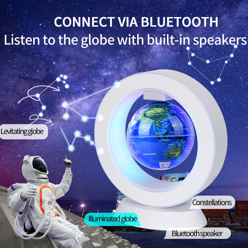Office Tech And Gadgets - 空中浮遊Bluetoothスピーカーランプ、子供、男性、上司、オフィスデスク用の浮遊地球儀、クールなテックガジェット、ユニークなデスクトイギフト
