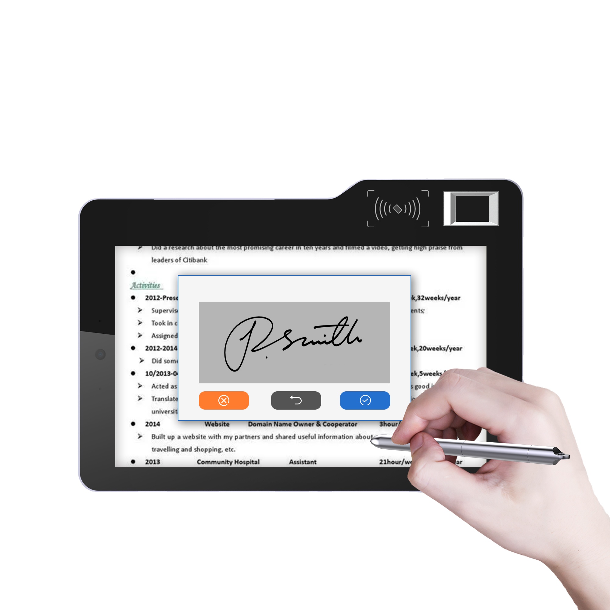 Digital Signature Pad - MT610 10.1インチAndroidタブレット、生体認証指紋スキャナー、NFCカードリーダー、デジタル署名パッド搭載、モバイル対応、在庫あり
