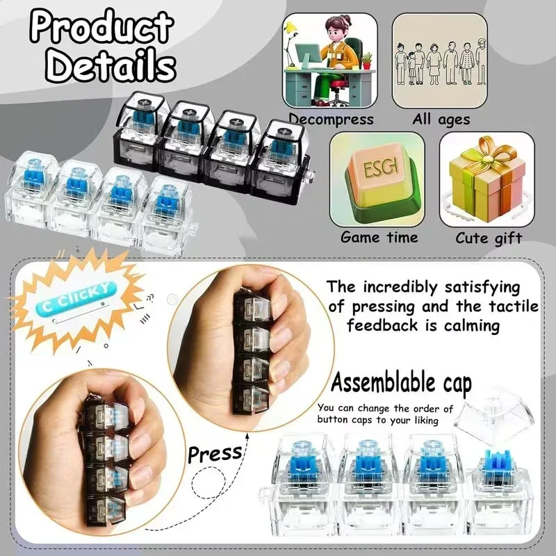 Office Tech And Gadgets - 1 個 LED キーボードキーキャップストレスリリーフキーホルダー 4 ボタンフィジェットツール大人子供用オフィス減圧ガジェットテックキーホルダー