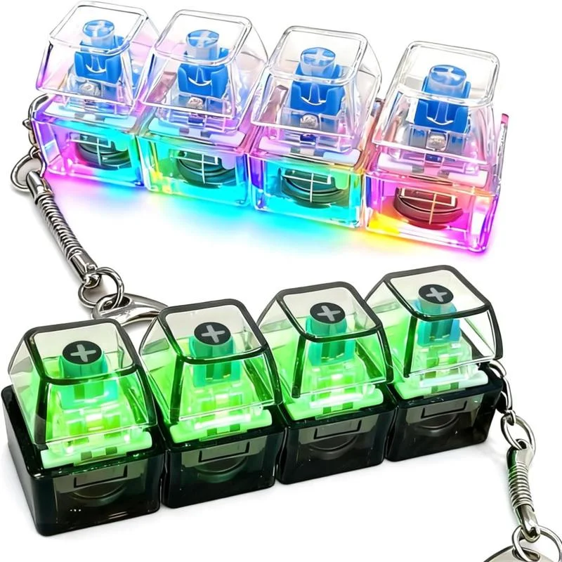Office Tech And Gadgets - キーボードキーキャップストレス解消キーホルダー メカニカル4ボタンフィジェットツール 大人子供向けオフィス減圧ガジェットテックキーホルダー