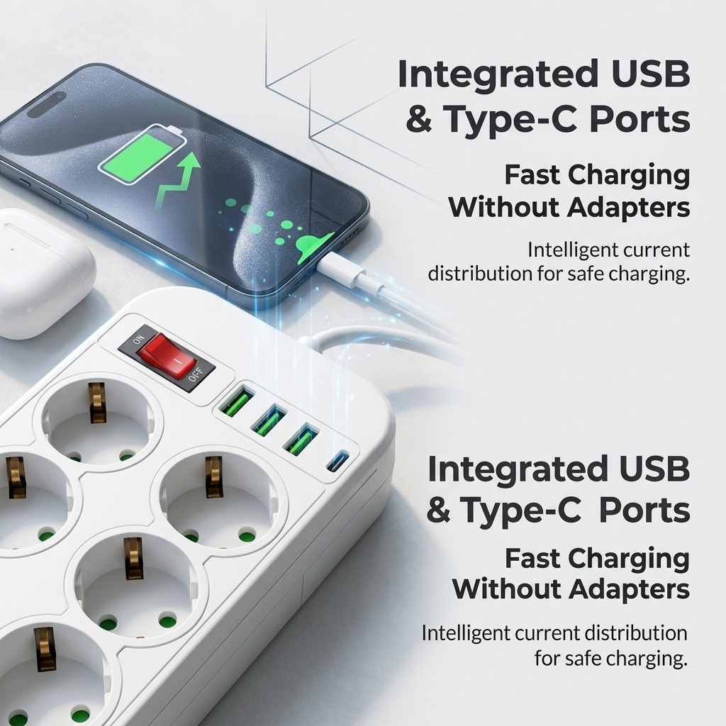 1500W EU電源タップ、6つのACコンセント、3つのUS - Office Technician のレビューと価格